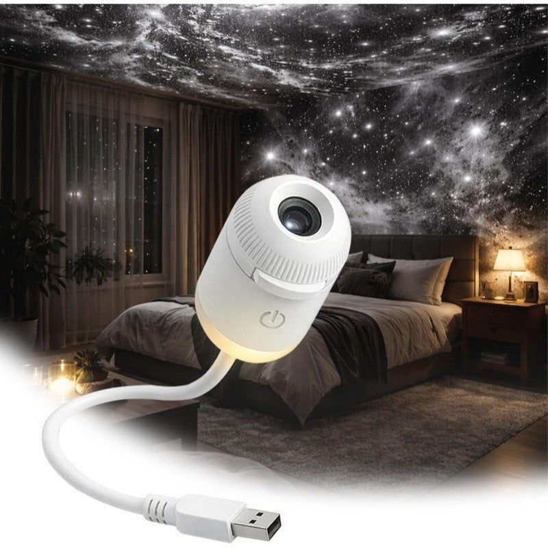 Galaxy Projector Night Light creating a starry ceiling effect