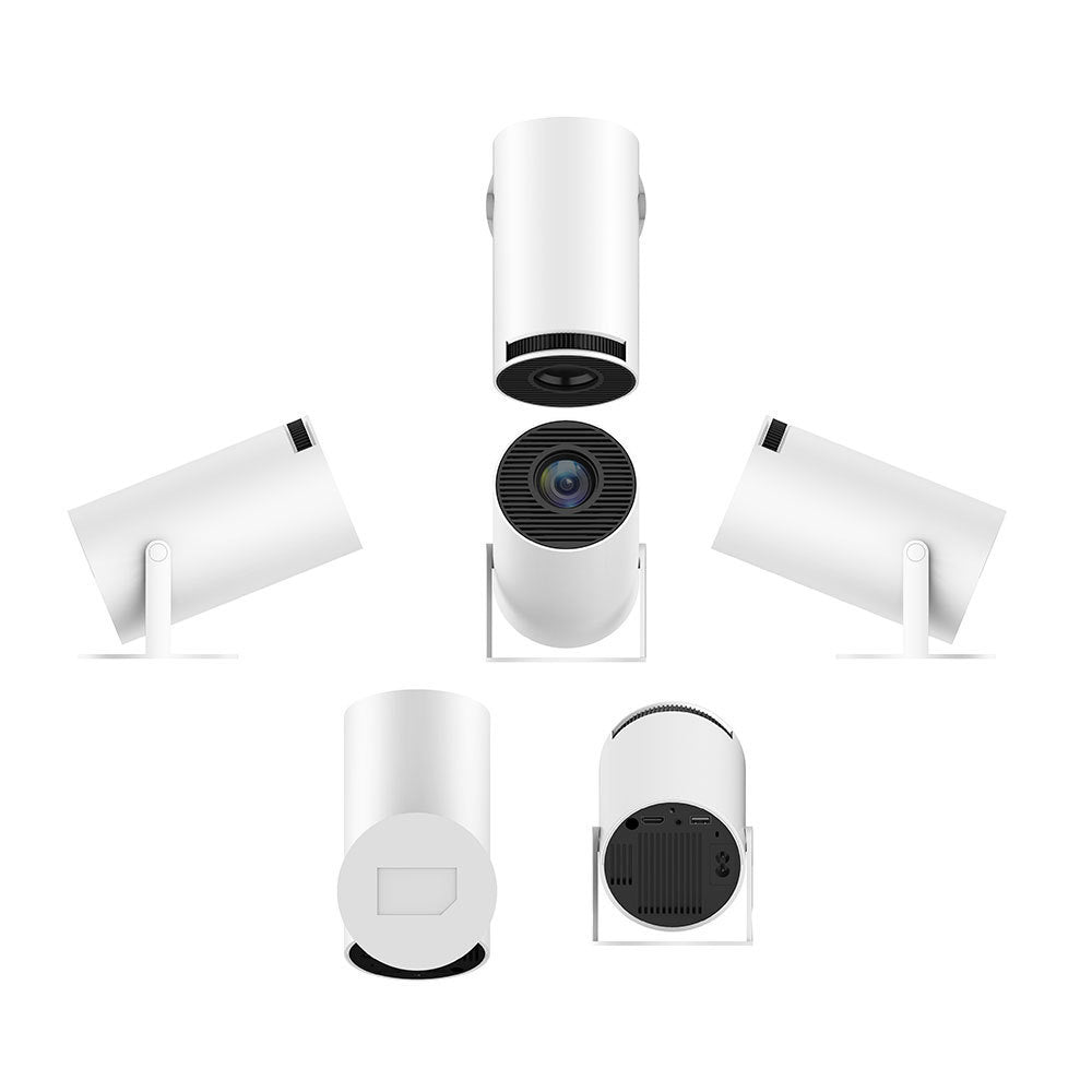 White Portable Smart Mini Projector Front and Side View