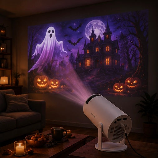 Portable Mini Projector Creating a Spooky Halloween Home Theater