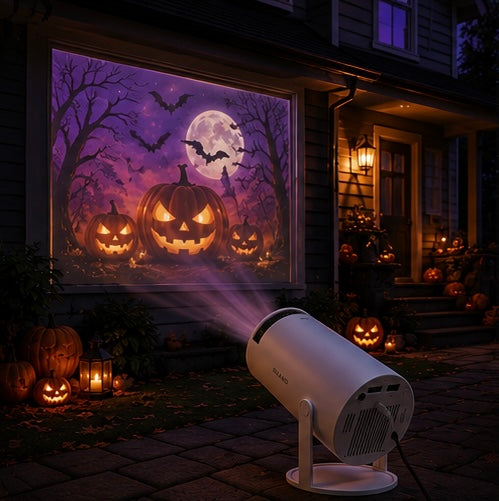 Outdoor Halloween Movie Projection with Portable Projector