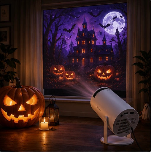 Halloween Home Theater Setup with Portable Smart Projector