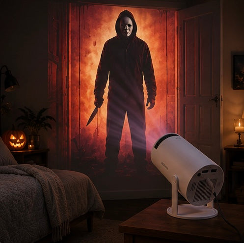 Halloween Horror Movie Projection with Smart Mini Projector